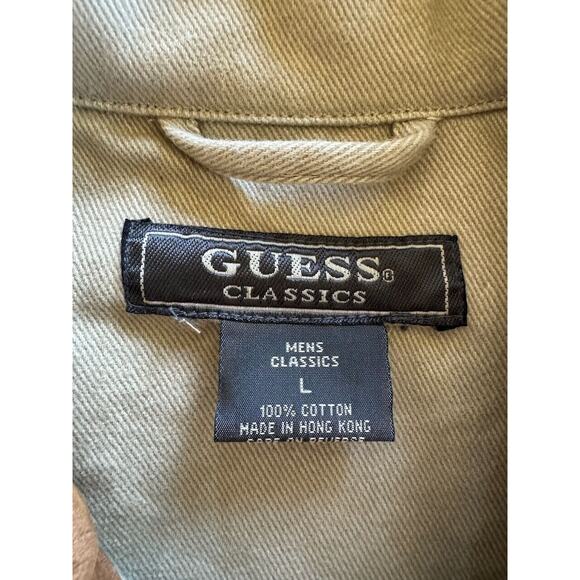 Vtg Guess Classics Chore Coat Men’s Sz L Tan Pockets Detachable Hood - Picture 5 of 11